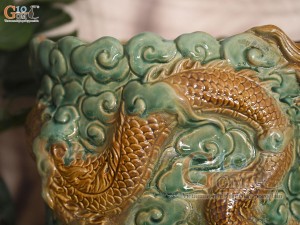 Chậu tượng rồng nhả ngọc men bóng dài 42cm