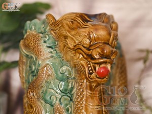 Chậu tượng rồng nhả ngọc men bóng dài 42cm