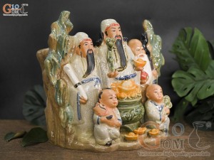 Chậu tượng tam đa gốc tùng men rạn cổ