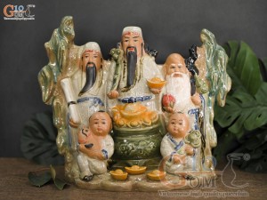 Chậu tượng tam đa gốc tùng men rạn cổ