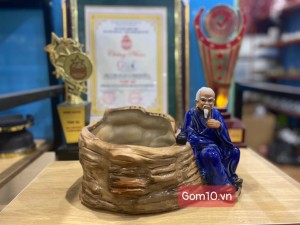 Chậu tượng thần trà men xanh 25x16cm