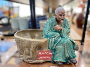 Chậu tượng thần trà men xanh 32x18cm