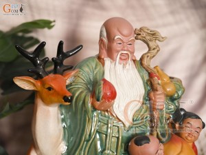 Chậu tượng Thọ Hươu Phúc Lộc men màu, cao 35cm