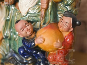 Chậu tượng Thọ Hươu Phúc Lộc men màu, cao 35cm