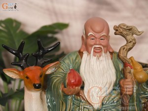 Chậu tượng Thọ Hươu Phúc Lộc men màu, cao 35cm