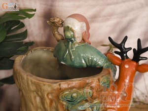 Chậu tượng Thọ Hươu Phúc Lộc men màu, cao 35cm