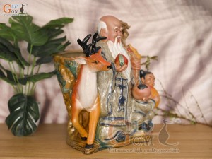 Chậu tượng Thọ Hươu Phúc Lộc men rạn, cao 35cm