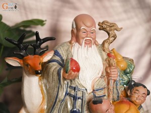 Chậu tượng Thọ Hươu Phúc Lộc men rạn, cao 35cm