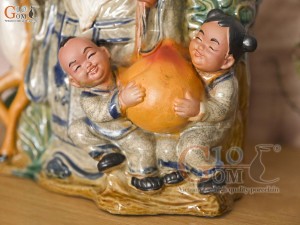 Chậu tượng Thọ Hươu Phúc Lộc men rạn, cao 35cm