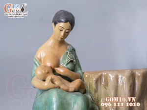 Chậu tượng trồng cây dáng tình mẫu tử men ngọc, đường kính chậu 25cm