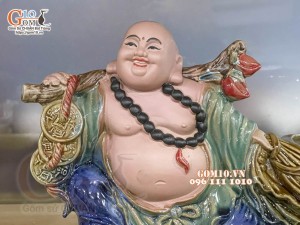 Chậu tượng trồng cây dáng Di Lạc kéo túi Tài Lộc, 45x26cm