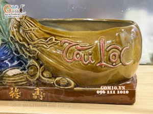 Chậu tượng trồng cây dáng Di Lạc kéo túi Tài Lộc, 45x26cm