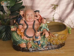 Chậu tượng trồng cây dáng Di Lạc Ngũ Phúc, dài 40cm