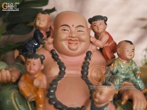 Chậu tượng trồng cây dáng Di Lạc Ngũ Phúc, dài 40cm