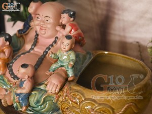 Chậu tượng trồng cây dáng Di Lạc Ngũ Phúc, dài 40cm