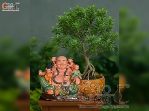 Chậu tượng trồng cây dáng Di Lạc Ngũ Phúc, dài 40cm