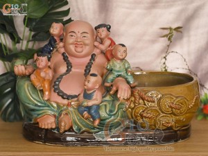 Chậu tượng trồng cây dáng Di Lạc Ngũ Phúc, dài 40cm