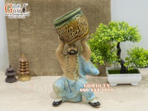Chậu tượng trồng cây dáng La Hán nâng vò, cao 24cm