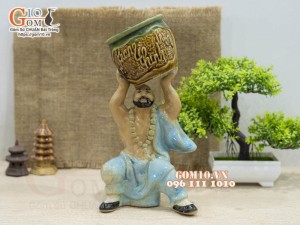 Chậu tượng trồng cây dáng La Hán nâng vò, cao 24cm