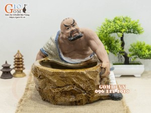 Chậu tượng trồng cây dáng La Hán ôm chậu, cao 21cm