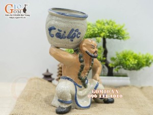 Chậu tượng trồng cây dáng La Hán vác vò Tài Lộc, cao 22cm