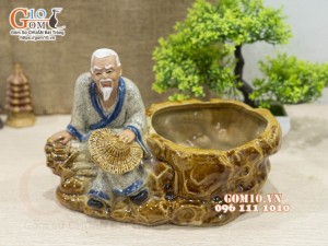 Chậu tượng trồng cây dáng Lão nông, cao 18cm