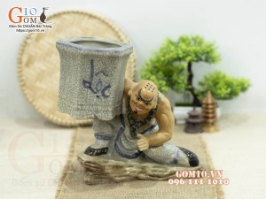 Chậu tượng trồng cây dáng Lỗ Chí Thâm đỡ vò Lộc, cao 24cm