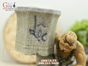 Chậu tượng trồng cây dáng Lỗ Chí Thâm đỡ vò Lộc, cao 24cm