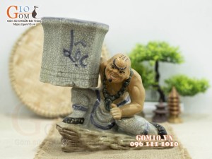 Chậu tượng trồng cây dáng Lỗ Chí Thâm đỡ vò Lộc, cao 24cm