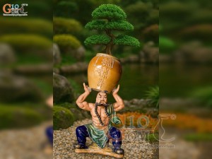 Chậu tượng trồng cây dáng Lỗ Trí Thâm nâng vò men bóng, cao 45cm