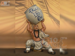 Chậu tượng trồng cây dáng Lỗ Chí Thâm nâng vò Phúc Lộc Thọ men rạn, cao 68cm