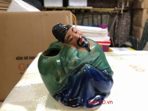 Chậu tượng trồng cây dáng Lý Bạch say rượu xanh ngọc, cao 12cm