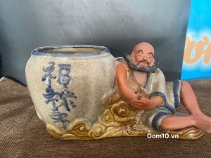 Chậu tượng trồng cây Lý Quỳ say rượu men rạn, cao 16cm