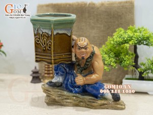 Chậu tượng trồng cây men màu dáng Lỗ Chí Thâm đỡ vò Lộc, cao 24cm