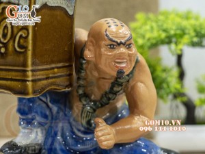 Chậu tượng trồng cây men màu dáng Lỗ Chí Thâm đỡ vò Lộc, cao 24cm