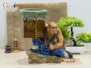 Chậu tượng trồng cây men màu dáng Lỗ Chí Thâm đỡ vò Lộc, cao 24cm Chậu tượng trồng cây men màu dáng Lỗ Chí Thâm đỡ vò Lộc, cao 24cm