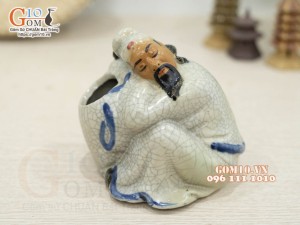 Chậu tượng trồng cây men ngọc dáng Lý Bạch say rượu, cao 12cm