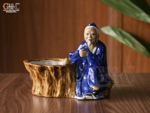 Chậu tượng trồng cây ông lão uống trà màu xanh, cao 16cm