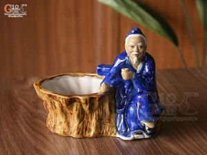 Chậu tượng trồng cây ông lão uống trà màu xanh, cao 16cm