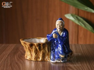 Chậu tượng trồng cây ông lão uống trà màu xanh, cao 16cm