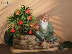 Chậu tượng trồng cây ông Thọ Đào men màu xanh, cao 18cm