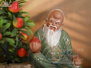Chậu tượng trồng cây ông Thọ Đào men màu xanh, cao 18cm
