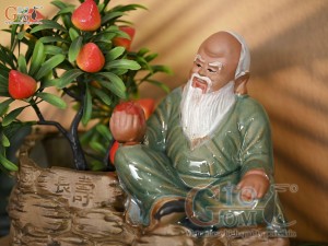Chậu tượng trồng cây ông Thọ Đào men màu xanh, cao 18cm