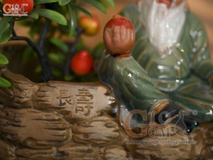 Chậu tượng trồng cây ông Thọ Đào men màu xanh, cao 18cm