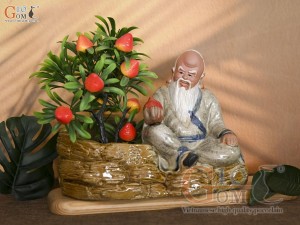 Chậu tượng trồng cây ông Thọ Đào men rạn, cao 18cm