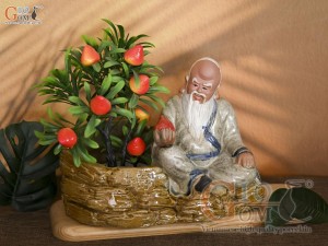 Chậu tượng trồng cây ông Thọ Đào men rạn, cao 18cm