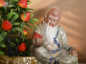 Chậu tượng trồng cây ông Thọ Đào men rạn, cao 18cm