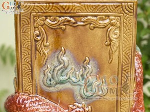 Chậu tượng vuông dáng Rồng cuộn nhả Long Châu màu đỏ, cao 46cm