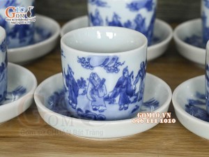 Chén đĩa tích men lam vẽ bát tiên