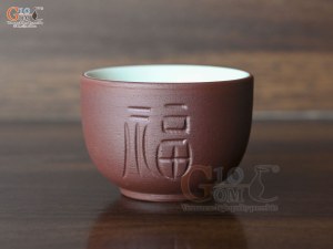 Chén gốm nâu khắc chữ Phúc Lộc Thọ